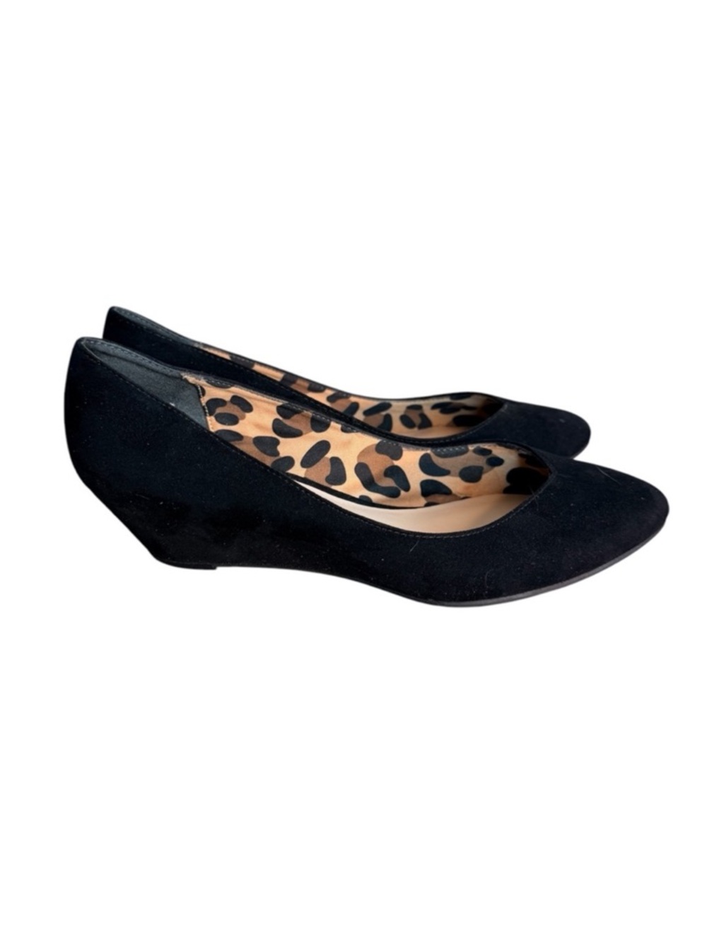 FERGALICIOUS Black Microfiber Faux Suede Wedge Kitten Heels Size 9.5